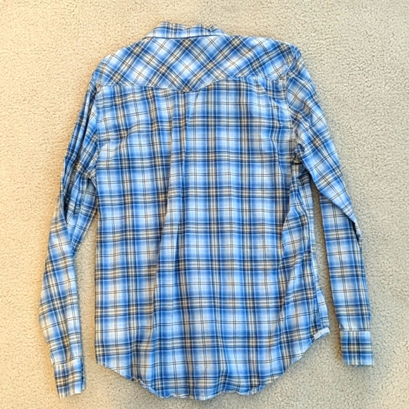 AEO Blue/White/Beige Snap Button Down Shirt - Picture 6 of 6